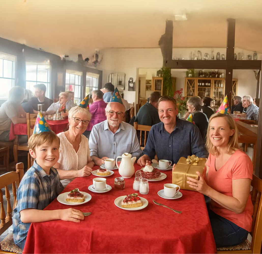 Familie am Tisch beim Geburtstag